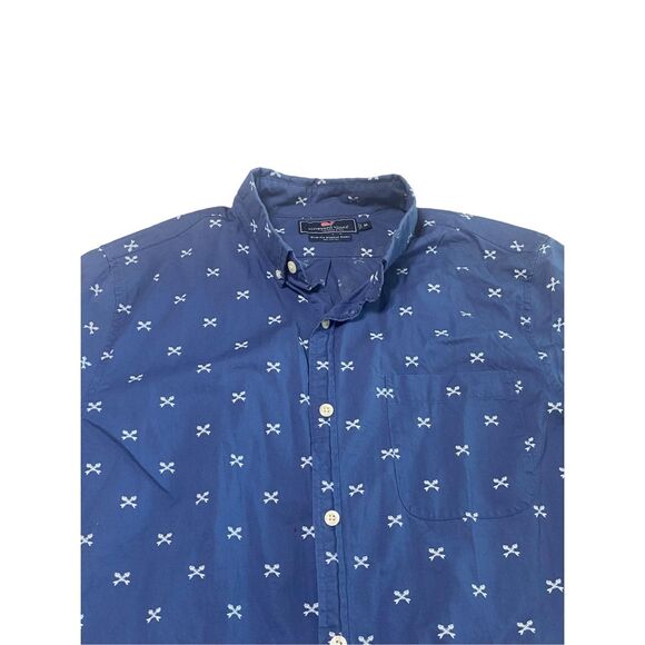 Vineyard Vines Men's Navy Blue Fishbone Short Sleeve Murray Shirt Size Medium - Picture 4 of 6